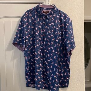 Johnston & Murphy Navy Flamingo Print Short Sleeved Button Up Shirt, 3XL